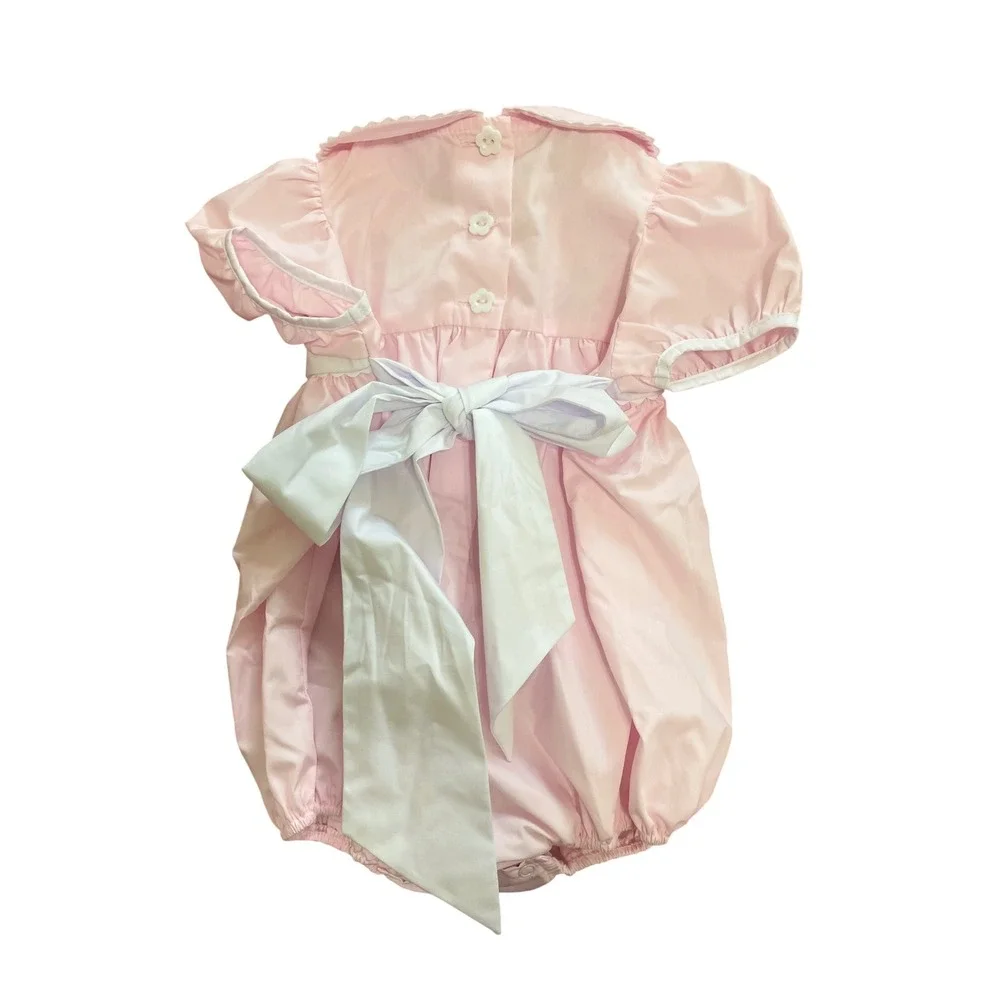 The Beaufort Bonnet Company Cindy Lou Sash Bubble Palm Beach Pink White 18-24M